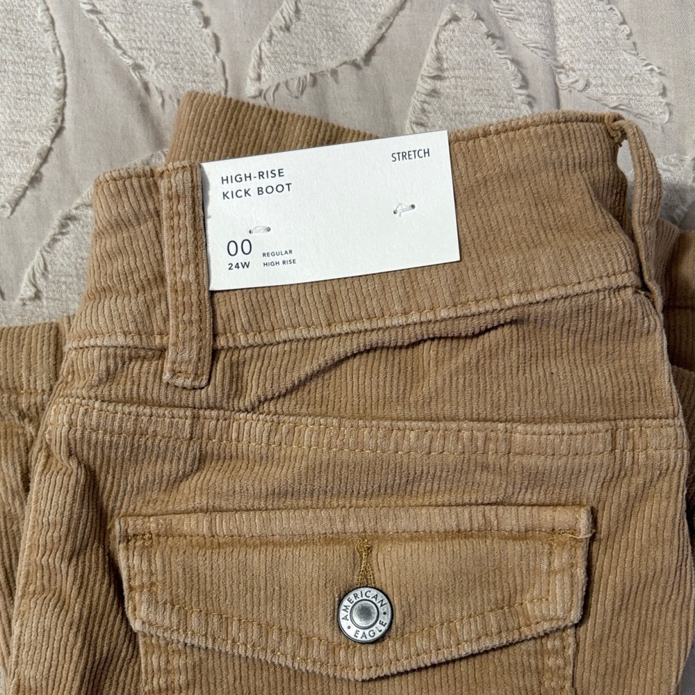 American Eagle Outfitters High-Rise Kick Boot Corduroy Pants in Tan
